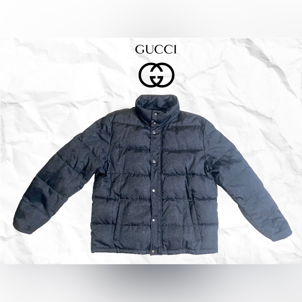 Gucci Men's Black Twill Patterned Down Puffer Jacket